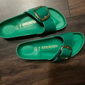 BIRKENSTOCK MADRID BIG BUCKLE SANDALS HIGH SHINE DIGITAL GREEN 38 EU, 7 US Women